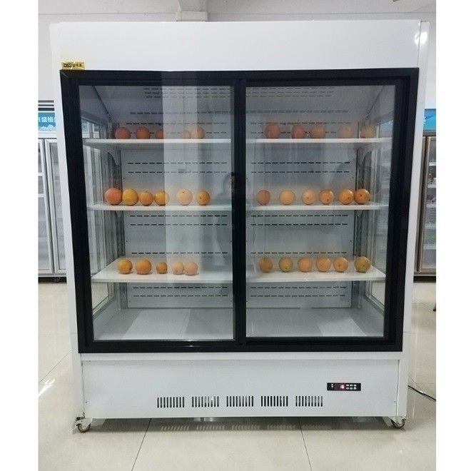 Commercial Fruit Display Cooler Chiller Two Doors With Fan Cooling System